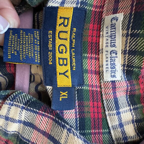 VTG Ralph Lauren Christmas Plaid Rugby Campus Classics Plaid Flannel XL 2004 - Picture 7 of 11